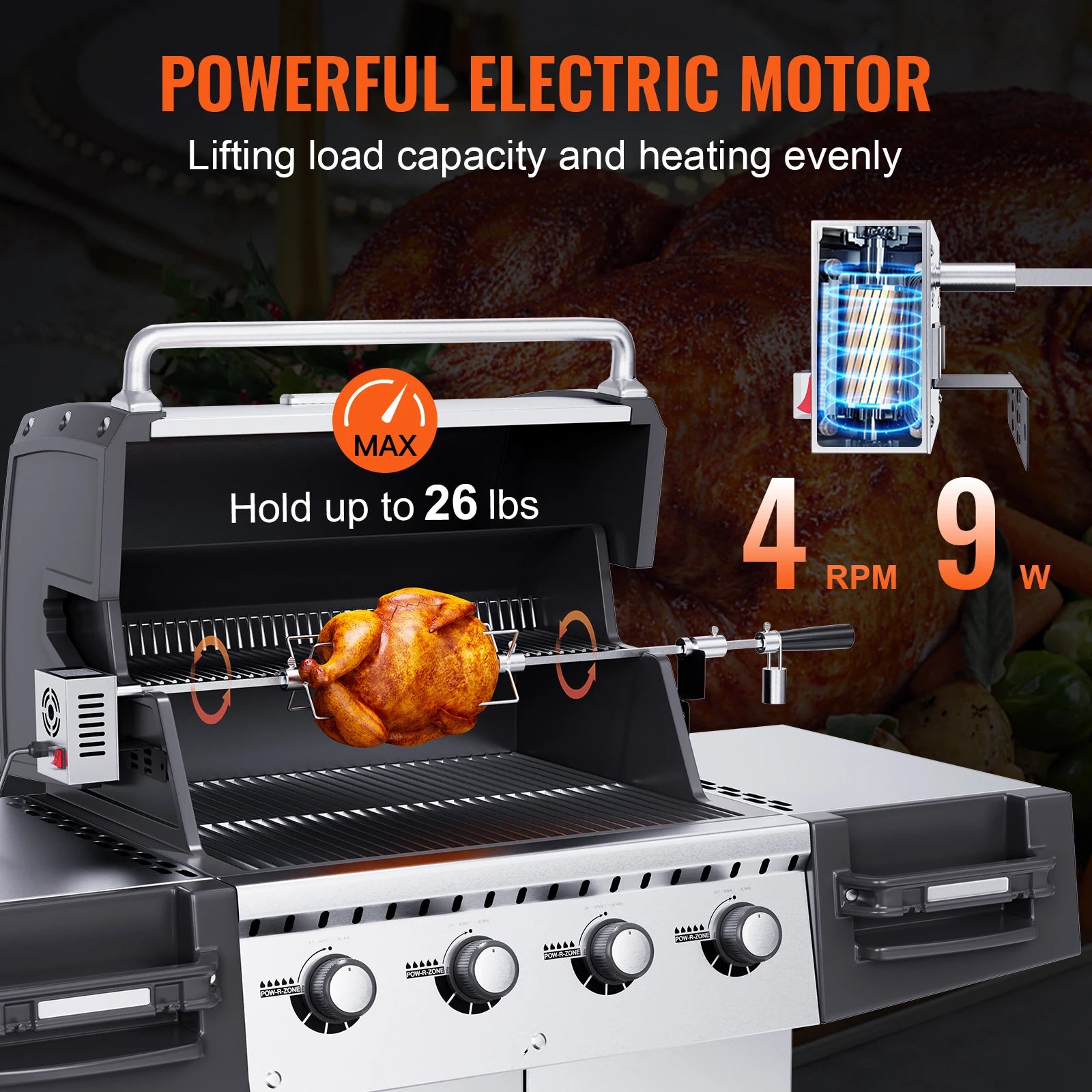 SucceBuy 39-56inch Universal Grill Rotisserie Kit for Grills Electric BBQ Grill w/Motor Stainless Steel Automatic Grilling Kit by S And B Enterprise