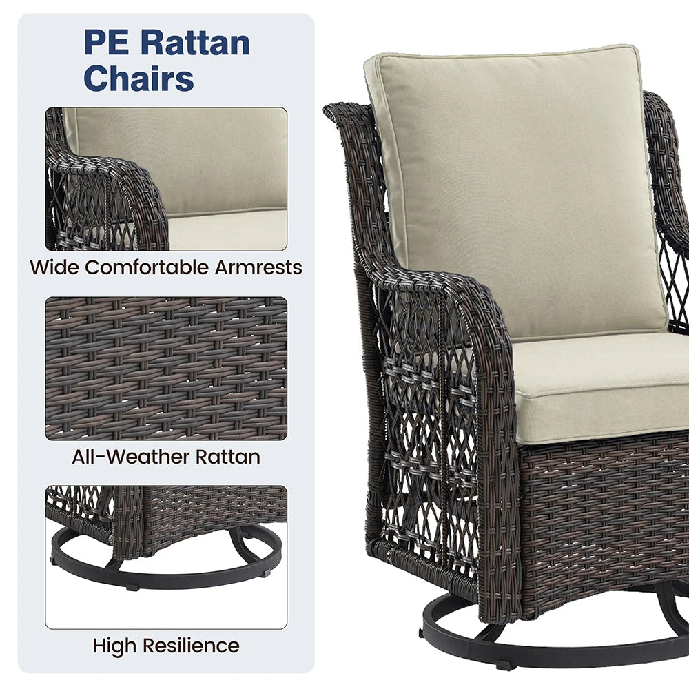 HiMISS 3-Piece Wicker Swivel Rocking Patio Set With Glass Table