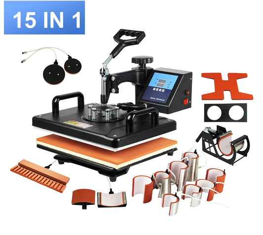 SHUOHAO 15-In-1 Sublimation Heat Press For TShirts Mugs