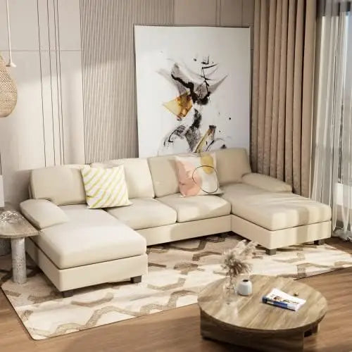 Convertible Sectional Sofa U Shaped Modern Fabric Sleeper