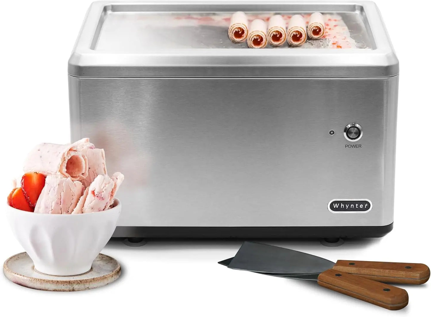 Stainless Steel Rolled Ice Cream Maker With Compressor