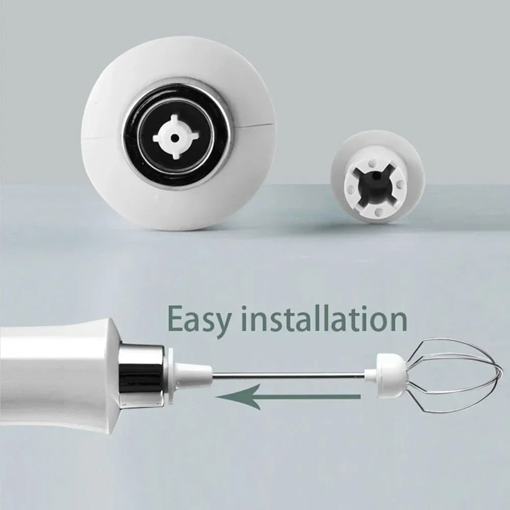 S And B Enterprise USB rechargeable milk frother, white handheld foamer with stainless steel whisk and 3 speeds