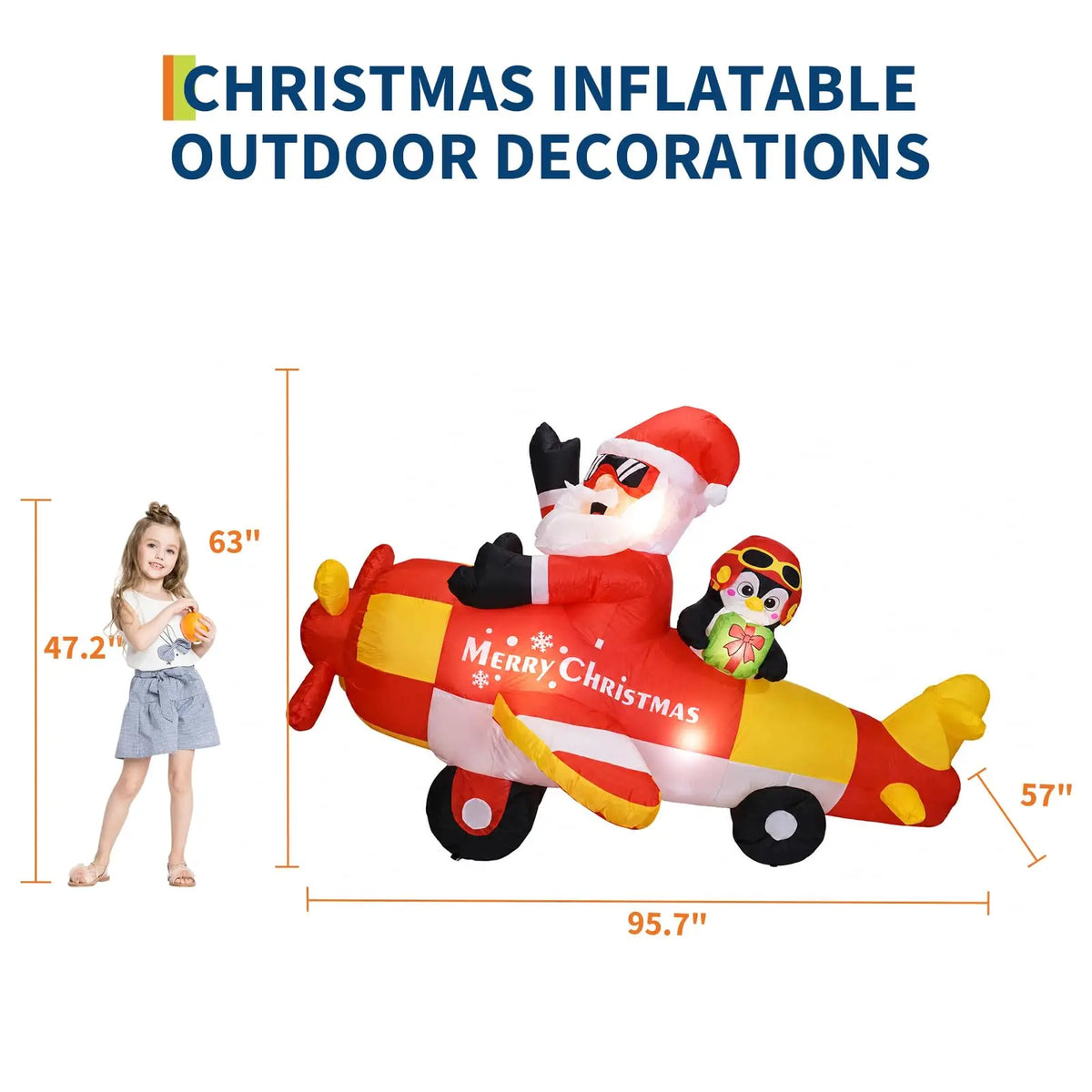 Christmas Inflatable Santa driving penguin airplane; 8ft outdoor airblown yard decoration by S And B Enterprise