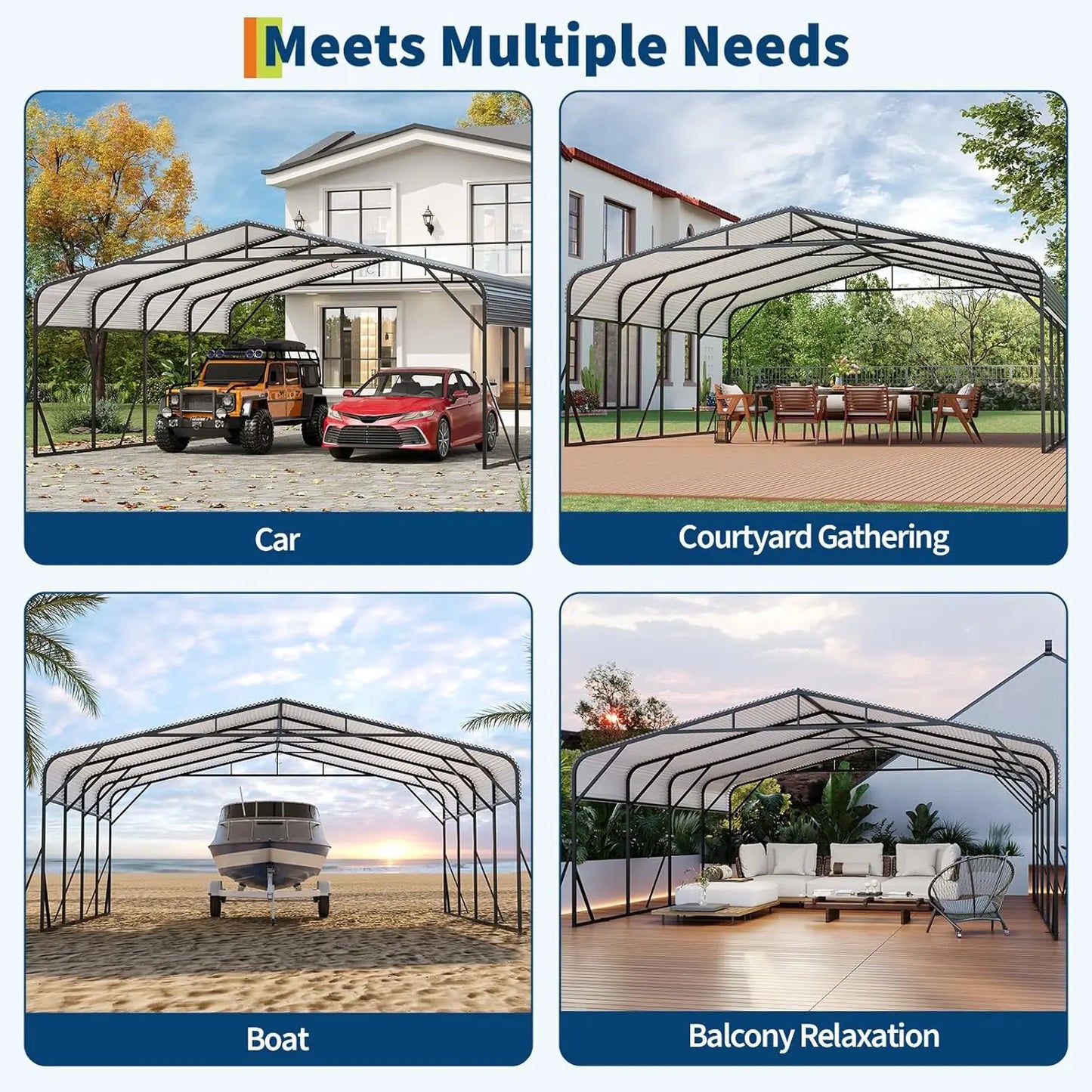 Outdoor Metal Carport Shelter Heavy Duty Galvanized Steel