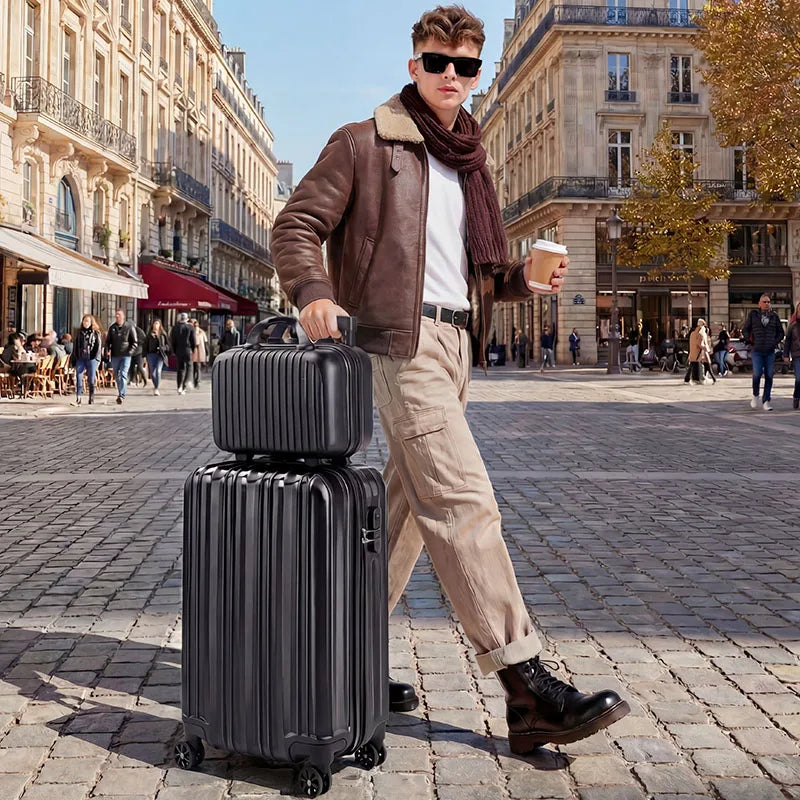2-Piece hardside luggage set, black; 20-inch carry-on with spinner wheels