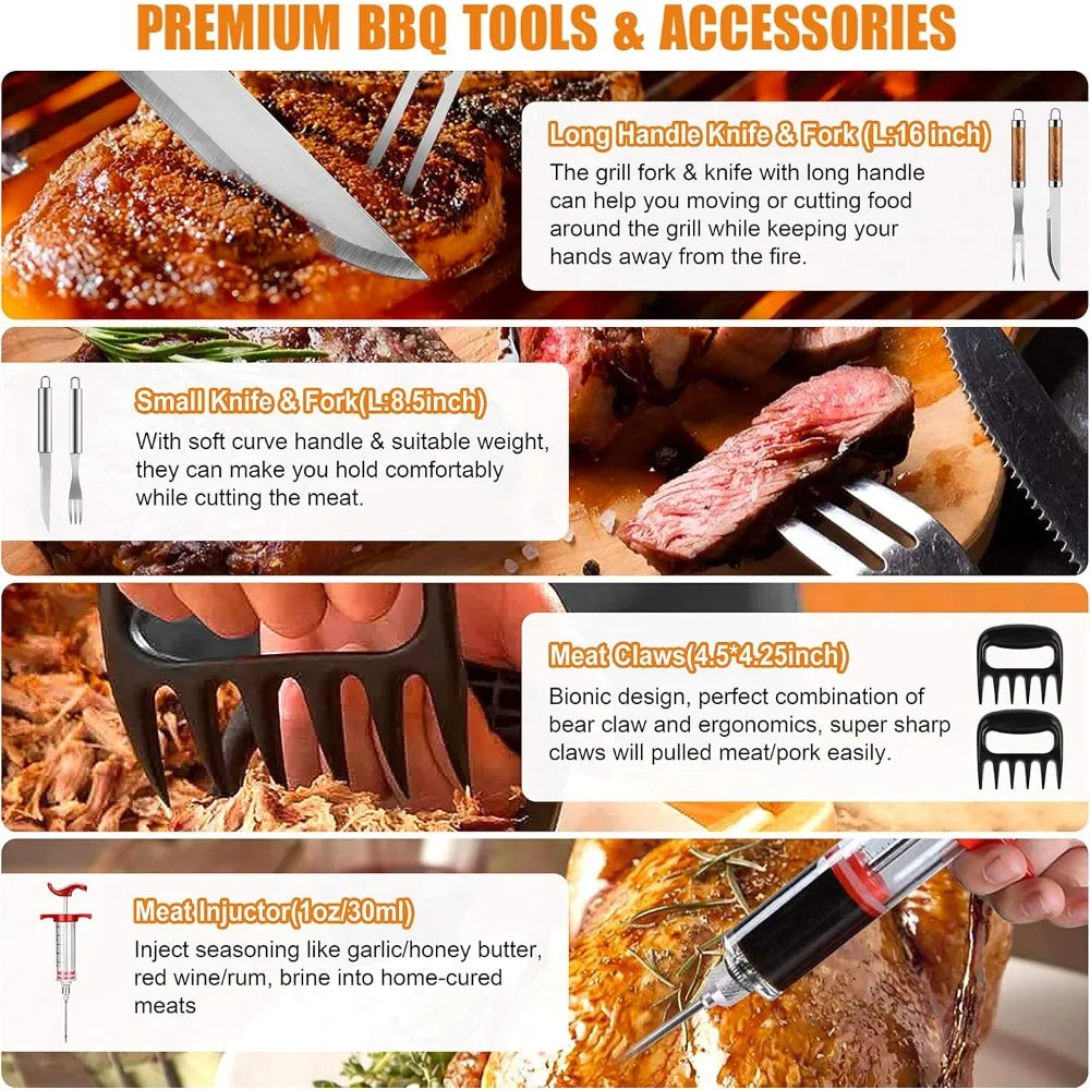 NBVCX Stainless Steel BBQ Tool Set With Thermometer by S And B Enterprise
