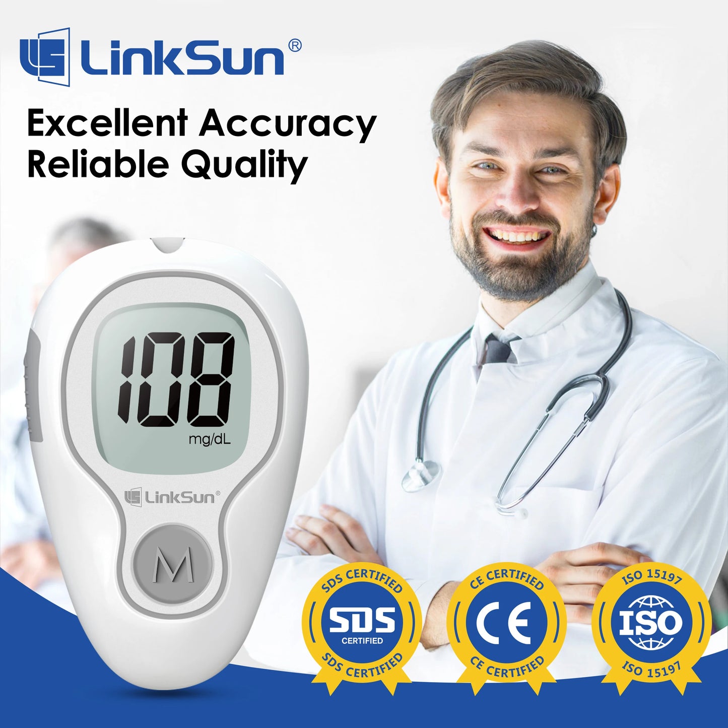 Linksun G-425-3 Blood Glucose Meter Glucometer Complete Kit