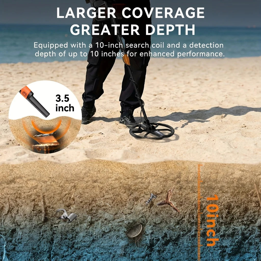 SUNPOW metal detector kit with pinpointer; 8-inch IP68 waterproof coil, LCD display, S And B Enterprise