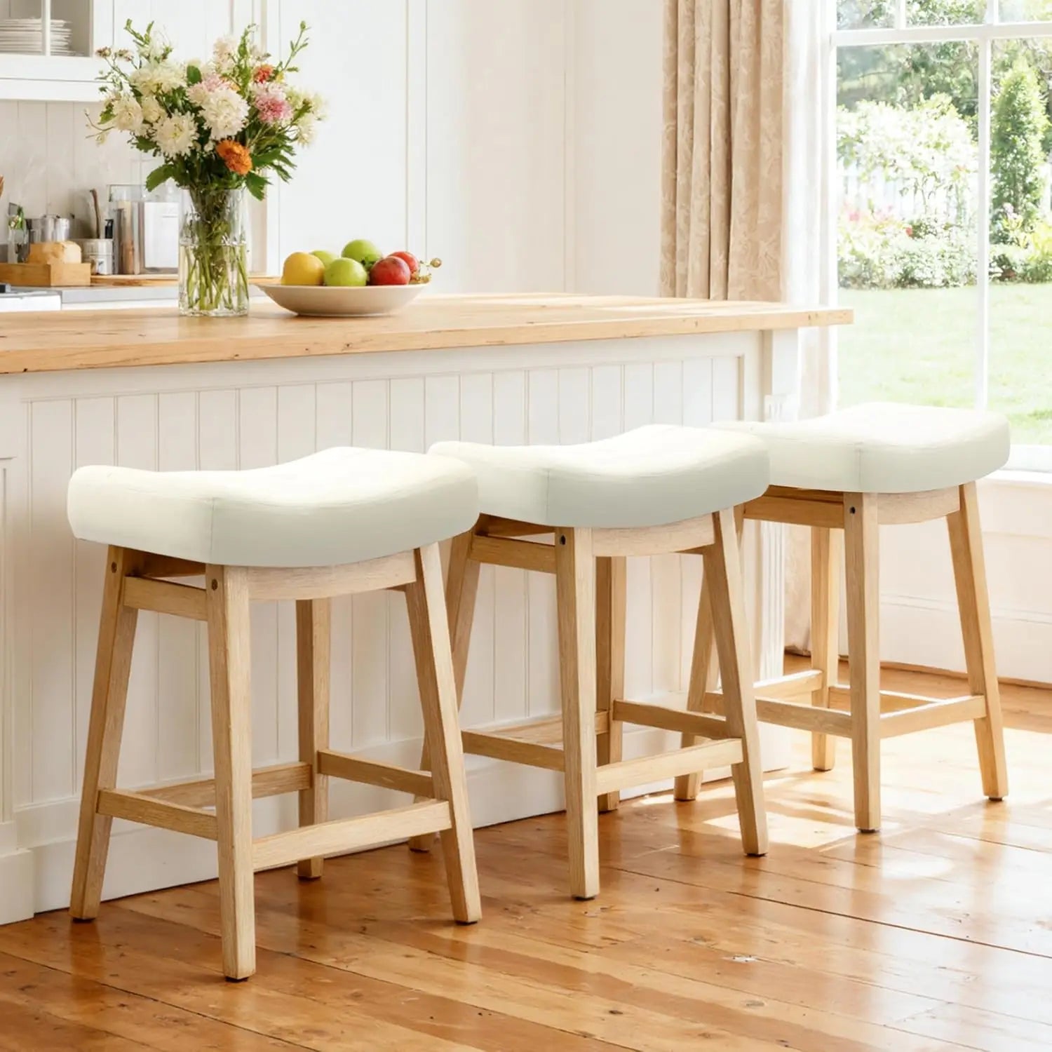 Counter Height Bar Stools Set of 3 for Kitchen Counter, Backless Farmhouse Island Short Barstools No Back with, Customized by S And B Enterprise