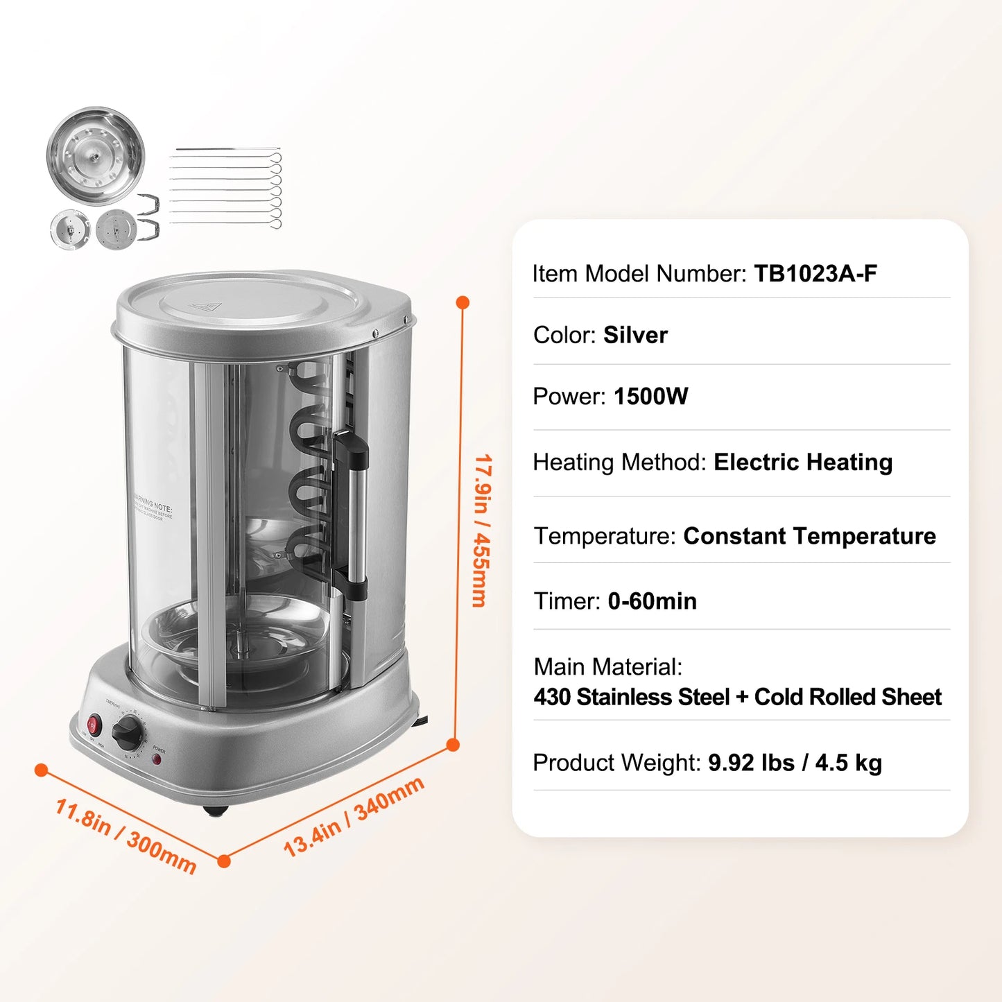 SucceBuy Shawarma Grill Machine Vertical Chicken Shawarma Cooker Machine Electric Stainless Steel Broiler Gyro Rotisserie Oven D by S And B Enterprise