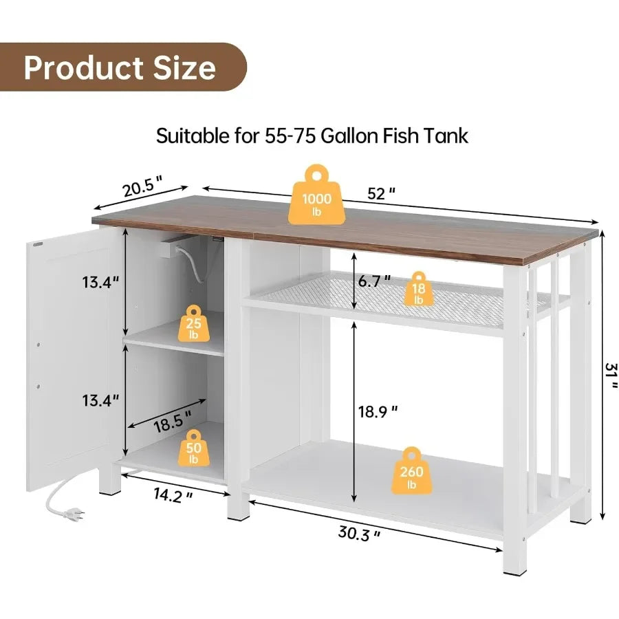 Heavy Duty Aquarium Stand With Builtin Power Outlet And Cabinet