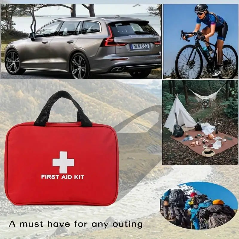 First aid kit bag, red with white cross, for outdoor hiking and camping