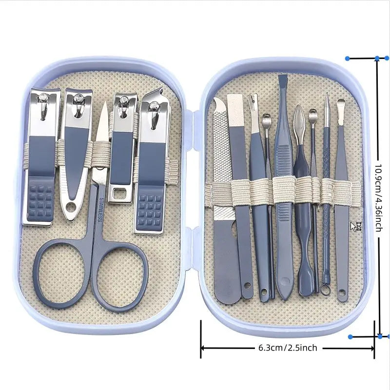 14 Piece Deluxe Manicure & Pedicure Set Pink And Blue Stainless Steel Nail Scissors, Clippers, Ear Digging Spoon for Men & Women by S And B Enterprise