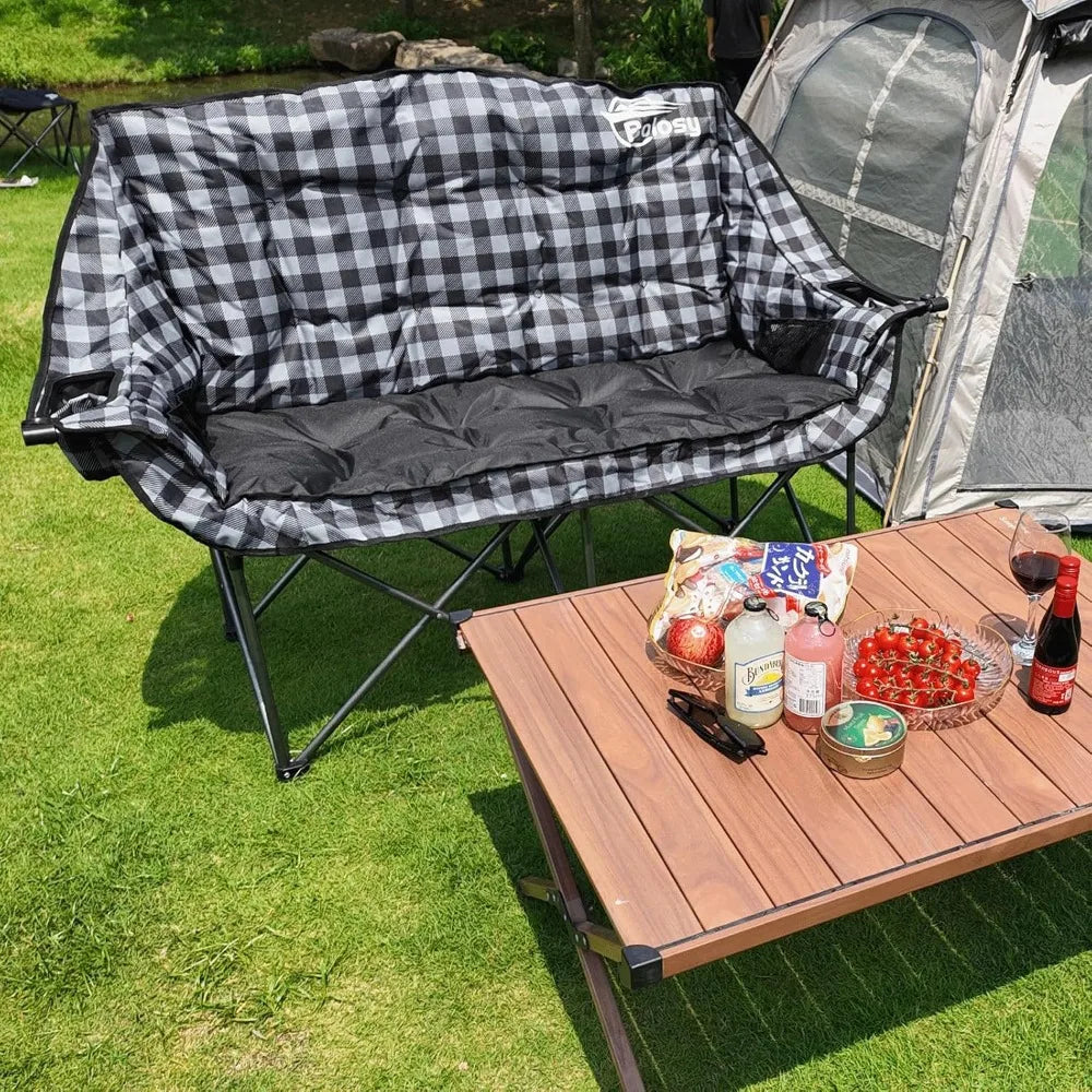 Padded Double Camping Chair Folding Loveseat For Two