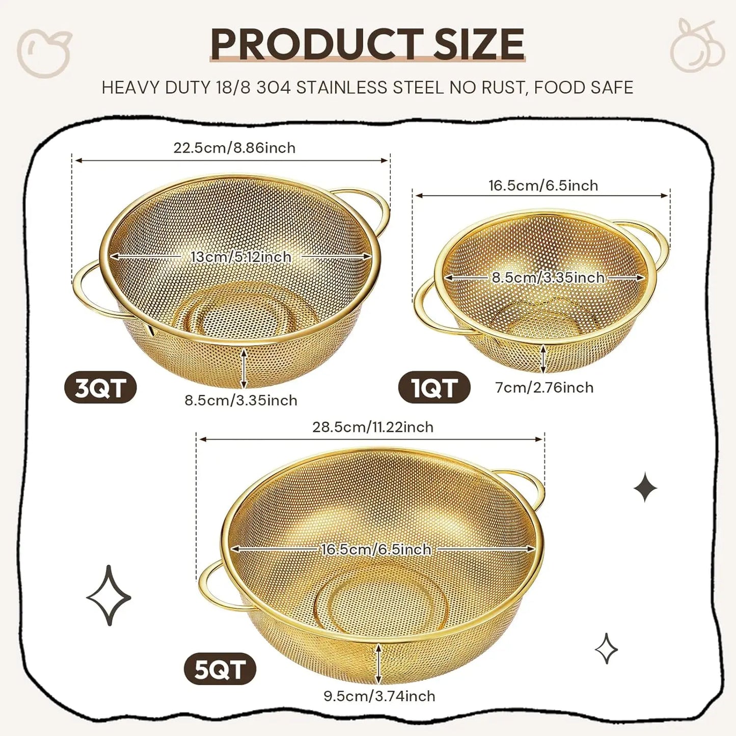Stainless Steel Colander With Handle For Pasta Rinsing