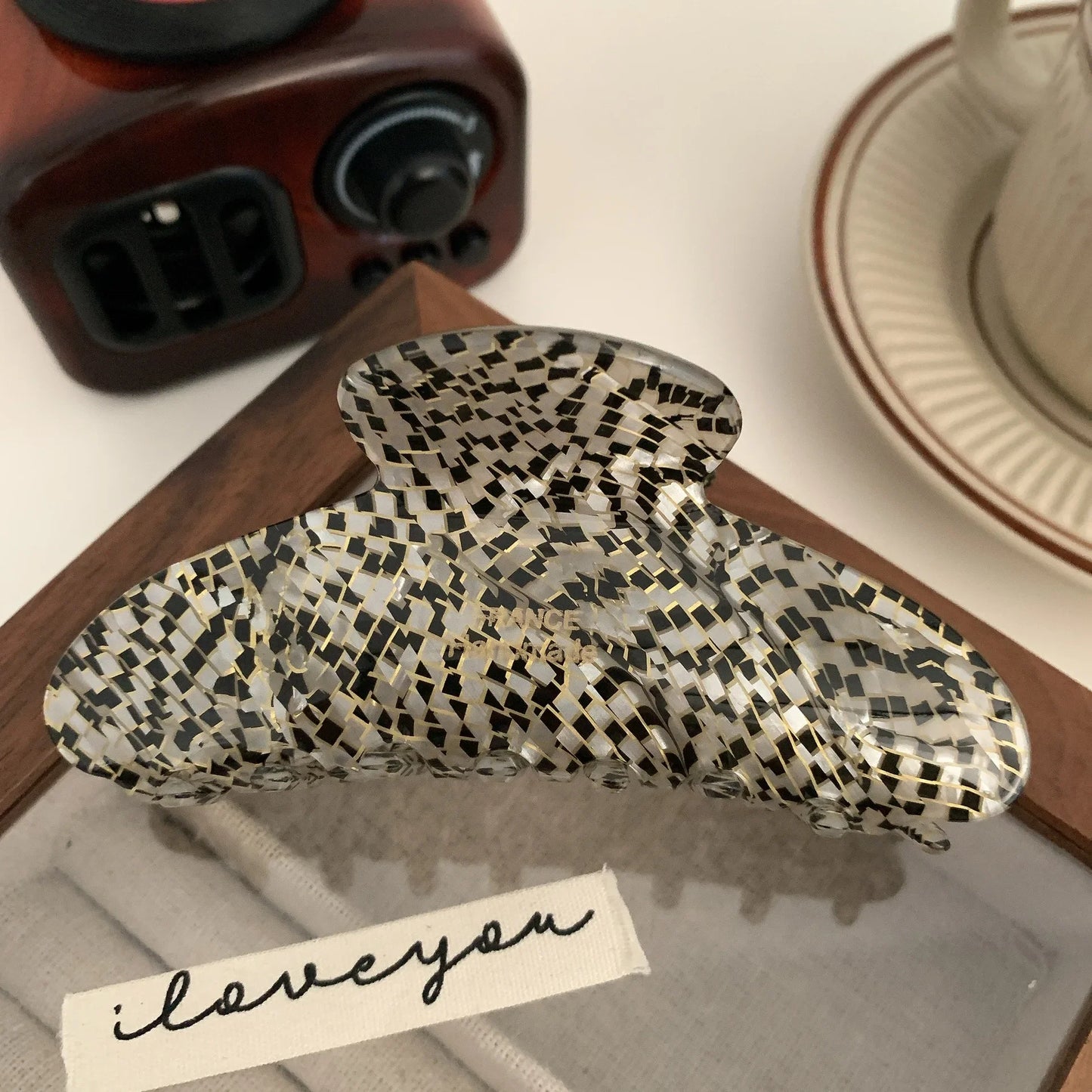 French Floral Hair Claw Temperament Caramel Shark Hair Clip Claw Large Polka Dot Grab Hair Accessory for Women by S And B Enterprise