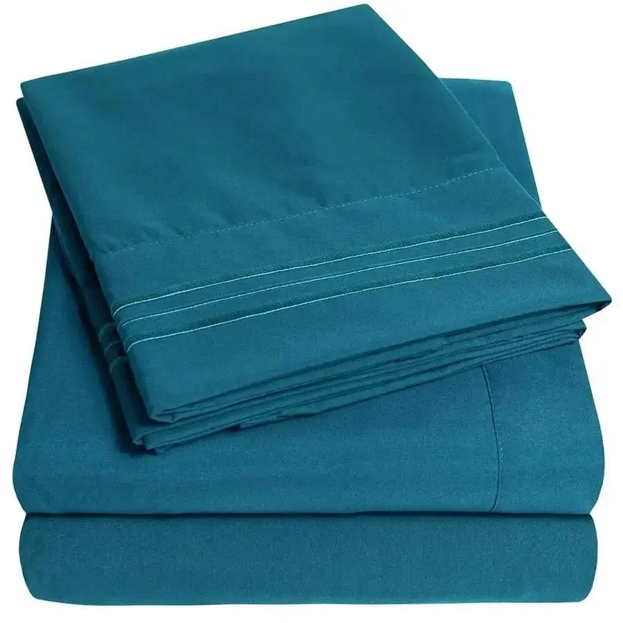 Extra Soft Deep Pocket Bed Sheet Set With Elastic Corners Wrinkle Free Full Size Teal by S And B Enterprise