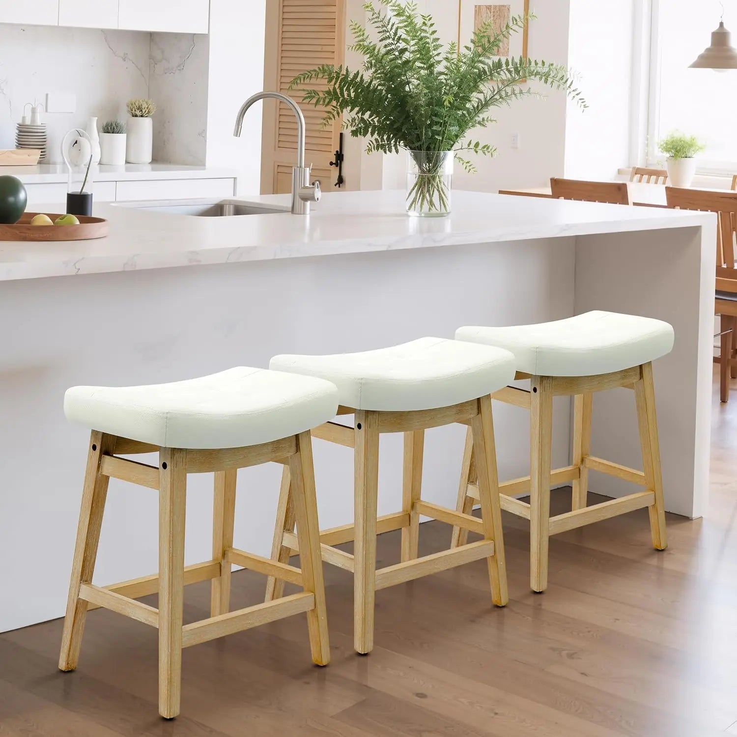 Counter Height Bar Stools Set of 3 for Kitchen Counter, Backless Farmhouse Island Short Barstools No Back with, Customized by S And B Enterprise