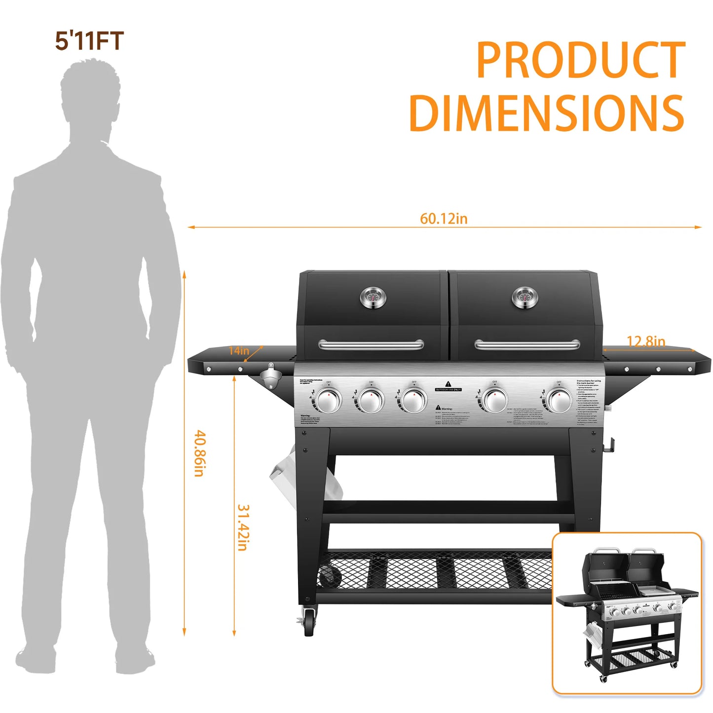 Gas Grill & Flat Top Griddle Combo 54,000 BTU Dual Cooking System,5-Burner Grill Stove Stainless Steel Panel,for Outdoor Cooking by S And B Enterprise