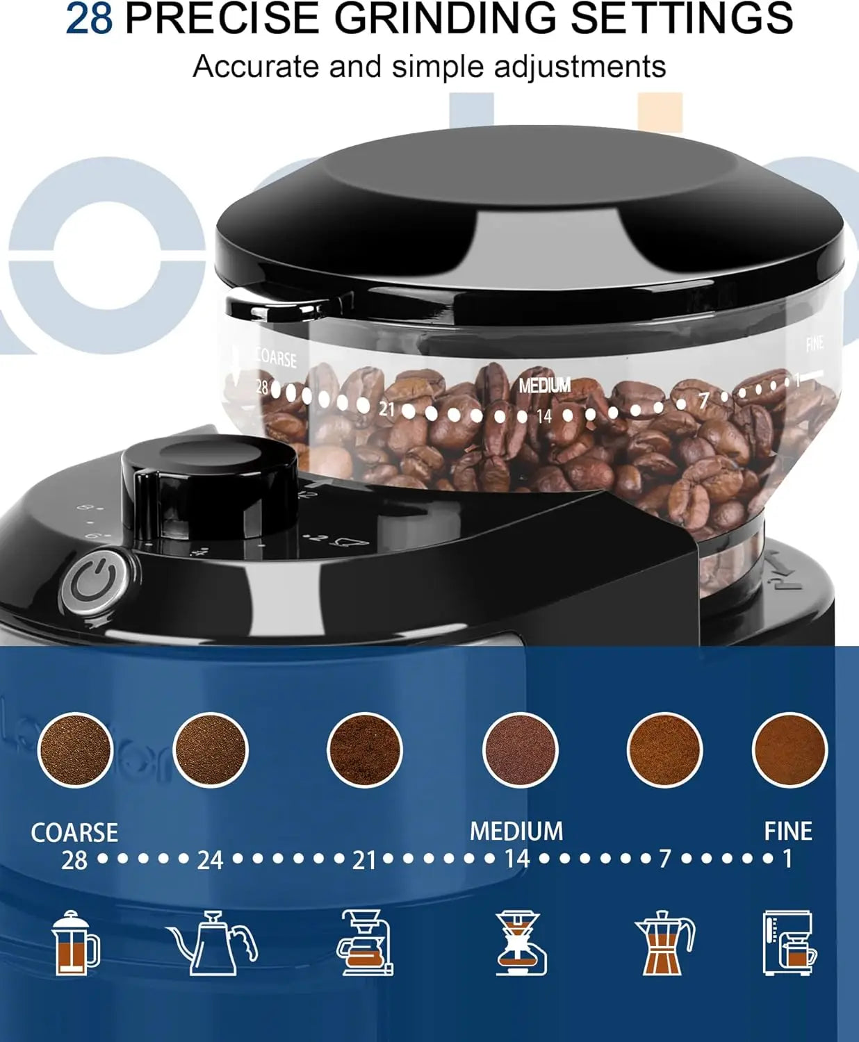 Electric Burr Coffee Grinder With 28 Settings For Home Use