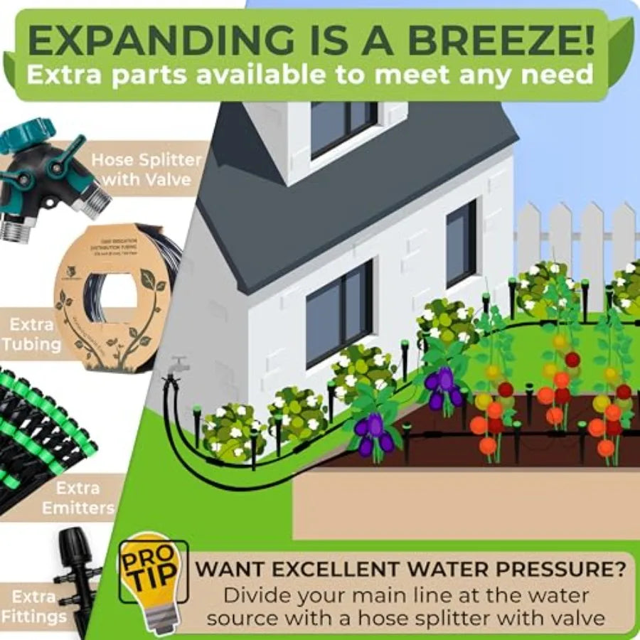 Drip Irrigation System Kit Premium Garden Watering With Adjustable Emitters