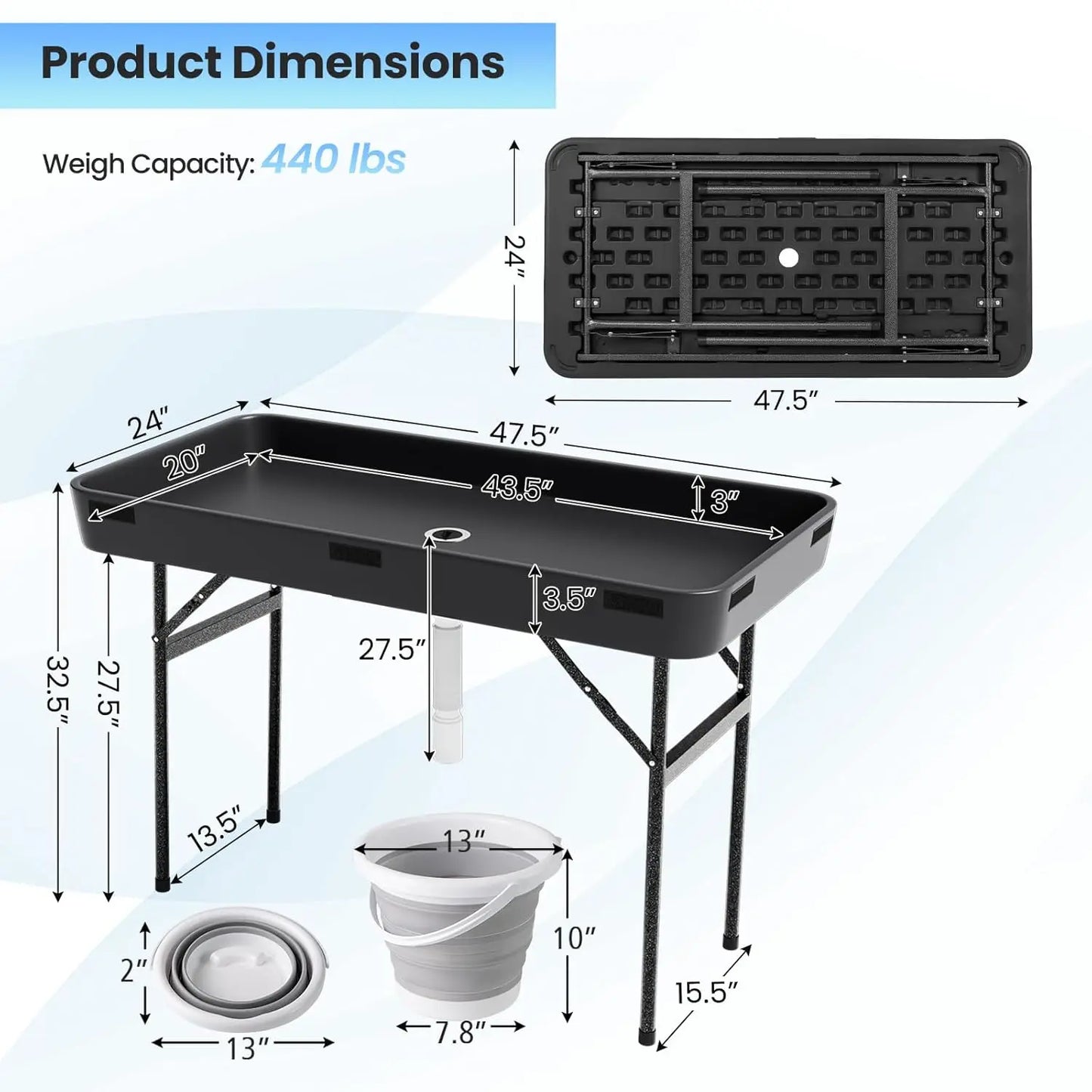Folding Ice Cooler Table With Skirt Drain Hose Bucket