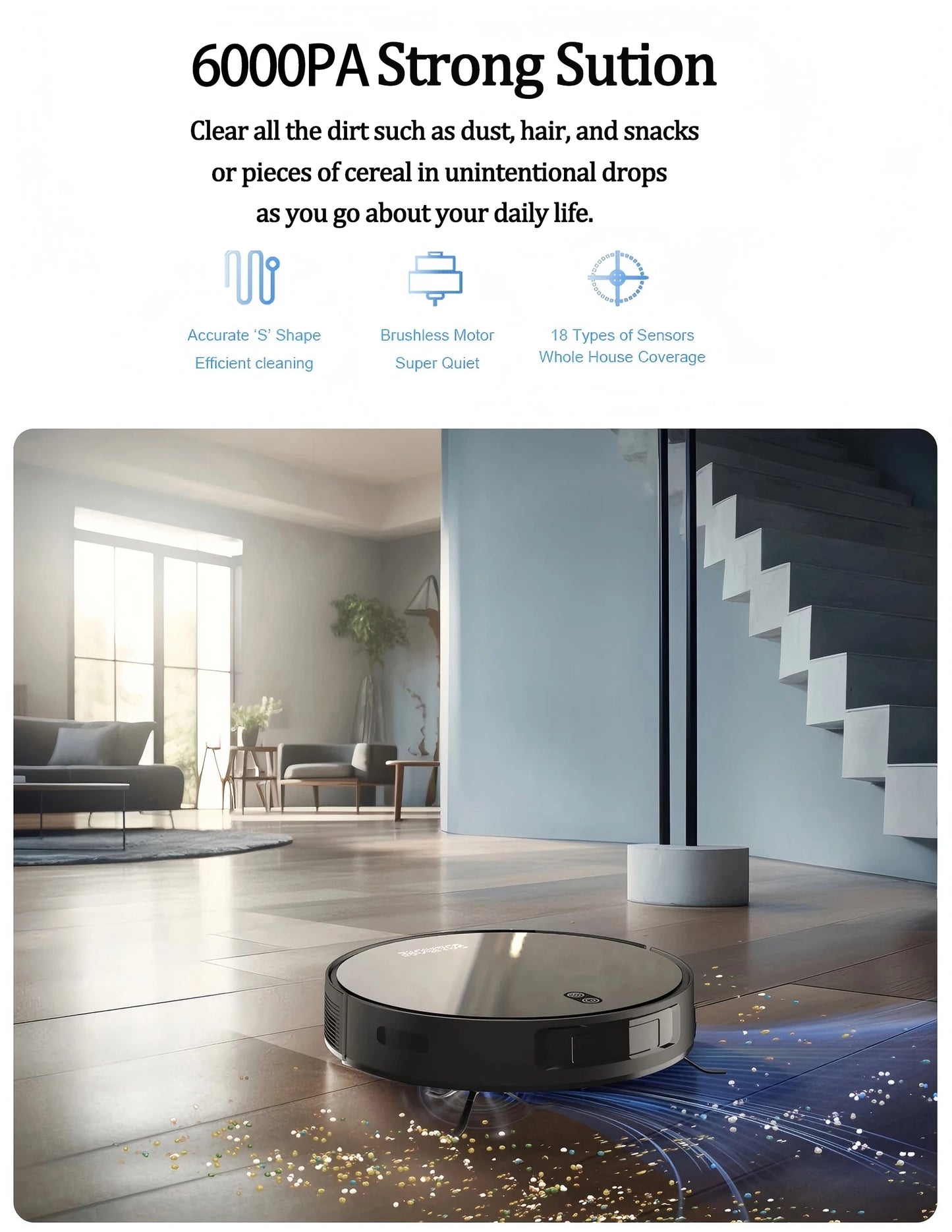 BOAIMORE Robot Vacuum Cleaner Combo Mop 6000Pa Suction App Remote Pet Hair by S And B Enterprise