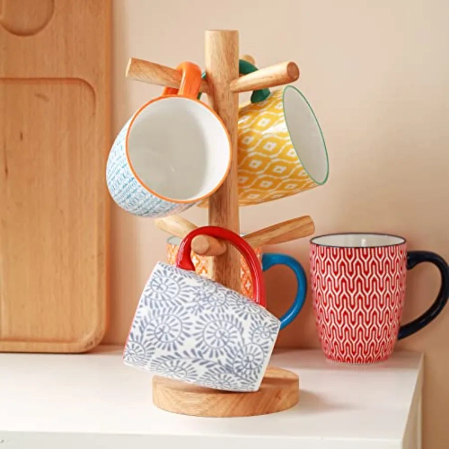 Ceramic Coffee Mug Set Bohemian Style 6 Pack by S And B Enterprise