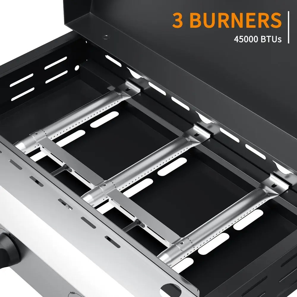 Burner BBQ Gas Griddle with Hood, 25.6 Inch Stainless Steel Portable Detachable Propane Griddle, 45,000 BTU Flat Top Grill with by S And B Enterprise