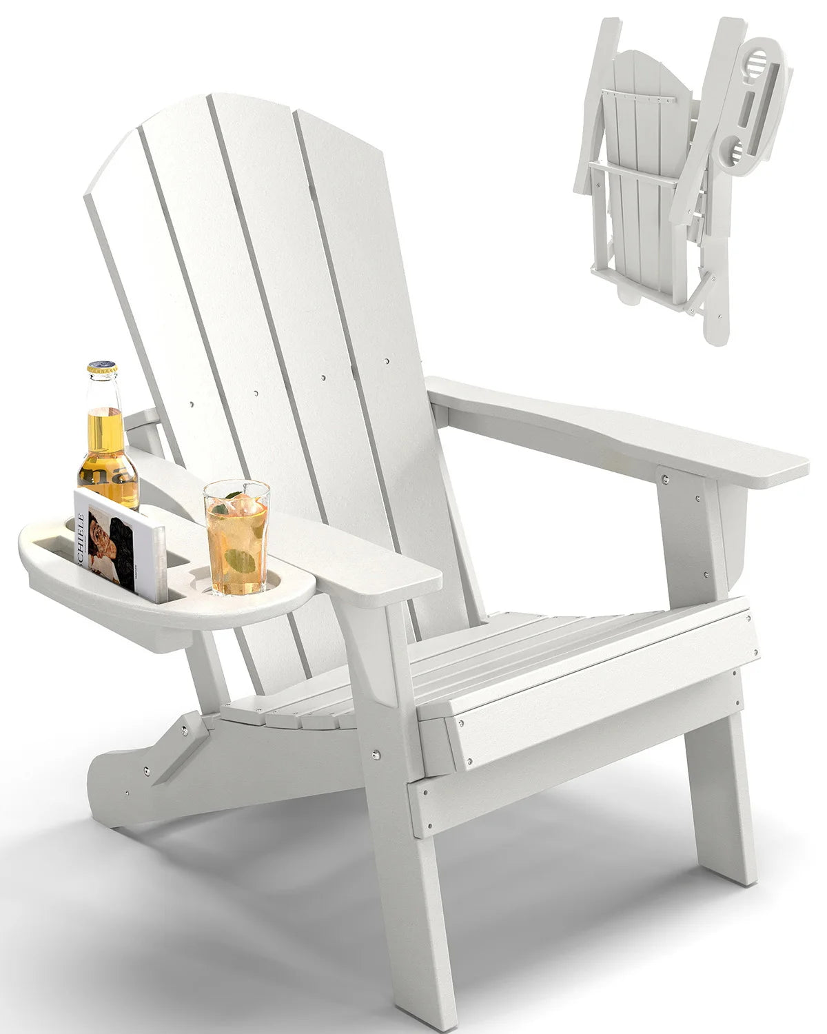 FOOWIN Folding Adirondack Chair With Cup Holder Outdoor by S And B Enterprise