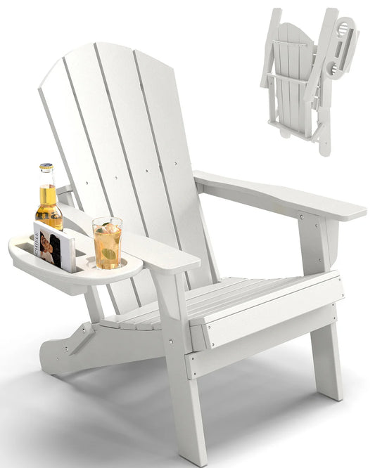 FOOWIN Folding Adirondack Chair With Cup Holder Outdoor by S And B Enterprise