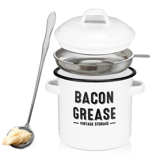 Bacon Grease Container With Strainer Food Saver Bin
