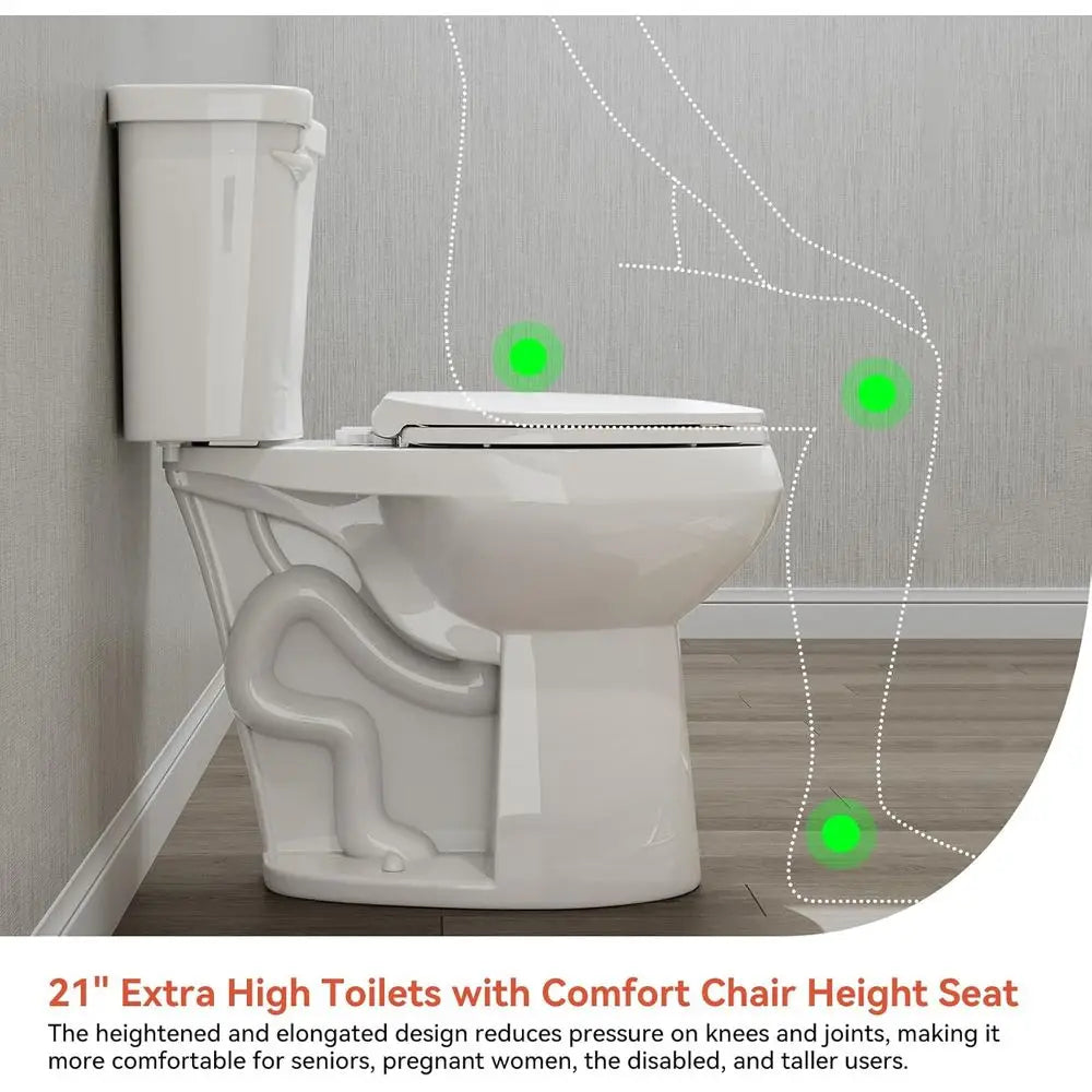 21 Inch Tall Toilets, Extra High Toilets with Comfort Chair Height Seat, 1.28 GPF Single Flush Two-Piece Toilet, 12" Rough In El by S And B Enterprise