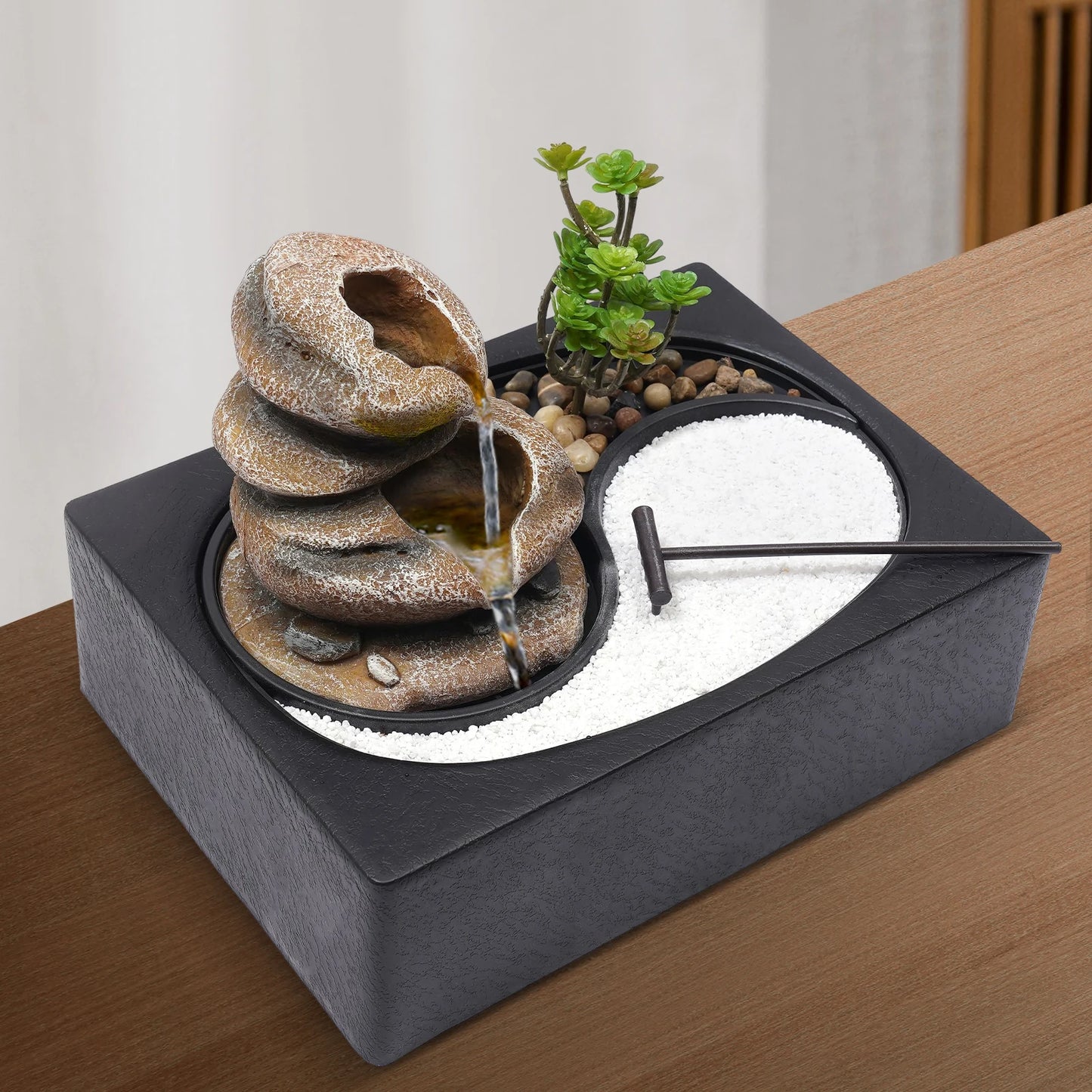 Bymaocar Tabletop Resin Rock Water Fountain With LED Light Indoor Decor by S And B Enterprise