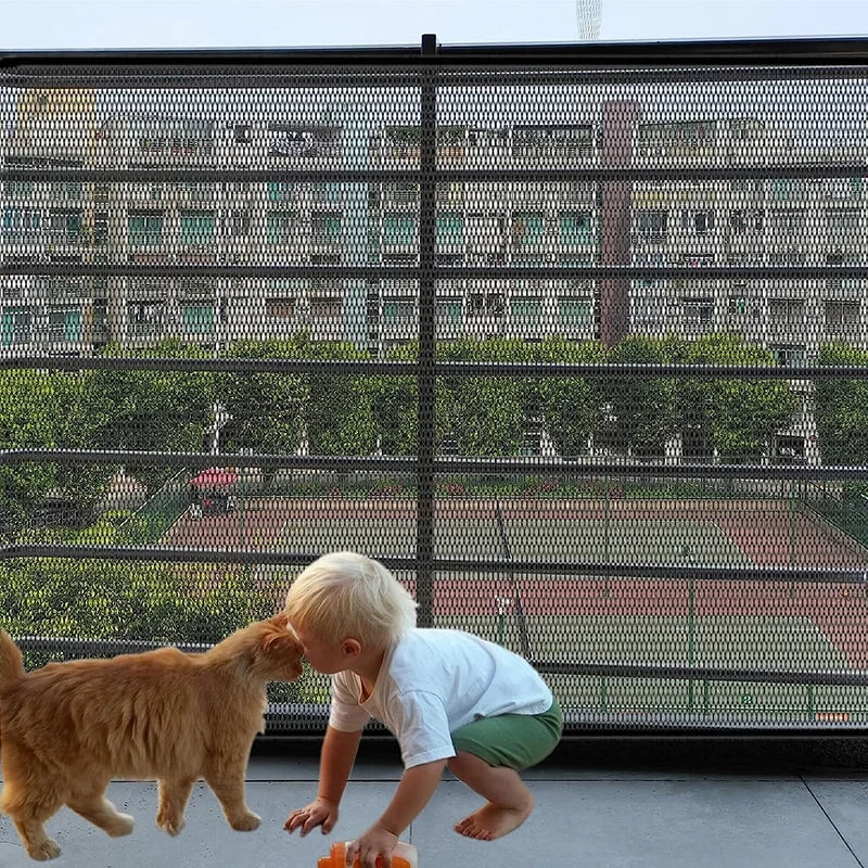 Pet Dog Barrier Fences With 4Pcs Hook Pet Isolated Network Stairs Gate New Folding Breathable Mesh Playpen For Dog Safety Fence by S And B Enterprise