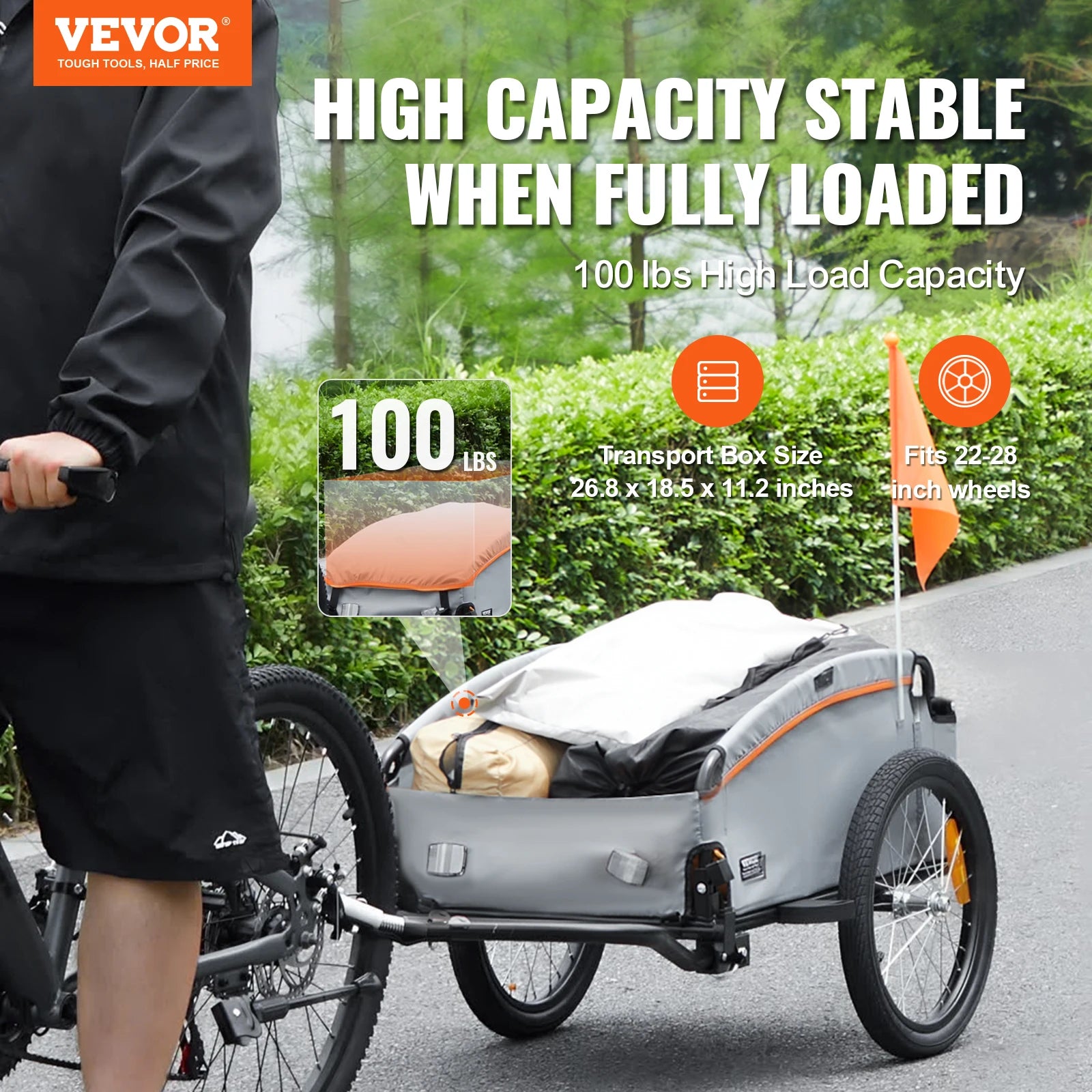 SucceBuy 100lbs Bike Cargo Trailer Foldable Bicycle Wagon Cart with Waterproof Cover & Safe Reflectors Fits 22"-28" Bike Wheel by S And B Enterprise