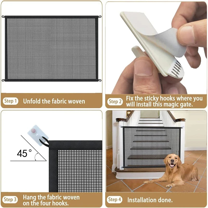 Pet Dog Barrier Fences With 4Pcs Hook Pet Isolated Network Stairs Gate New Folding Breathable Mesh Playpen For Dog Safety Fence by S And B Enterprise