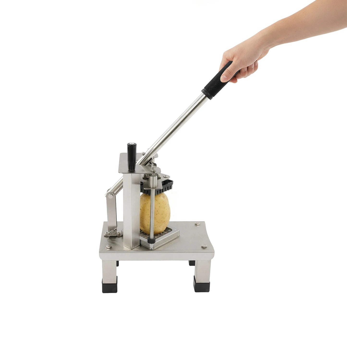 Professional potato cutter by S And B Enterprise with stainless steel lever and 1/4, 3/8, 1/2 in blades
