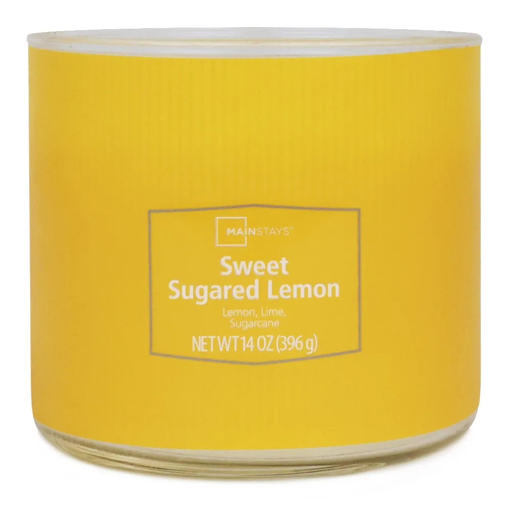 Sweet Sugared Lemon scented triple-wick textured candle in a bright yellow jar by S And B Enterprise