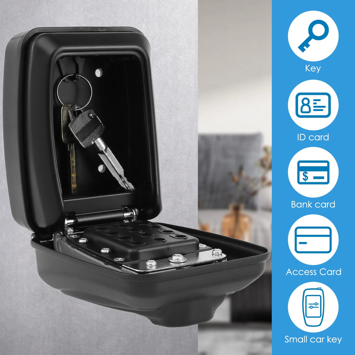 Key lock box wall-mount safe in black metal by S And B Enterprise with keys inside