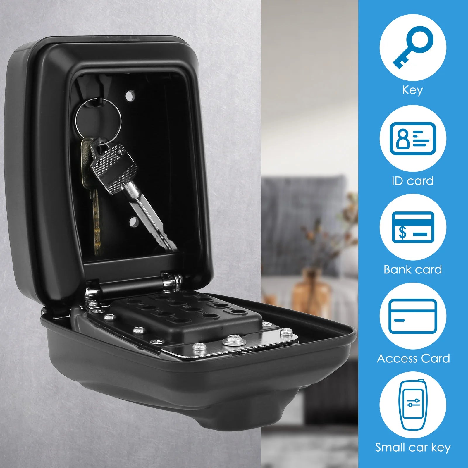Key lock box wall-mount safe in black metal by S And B Enterprise with keys inside