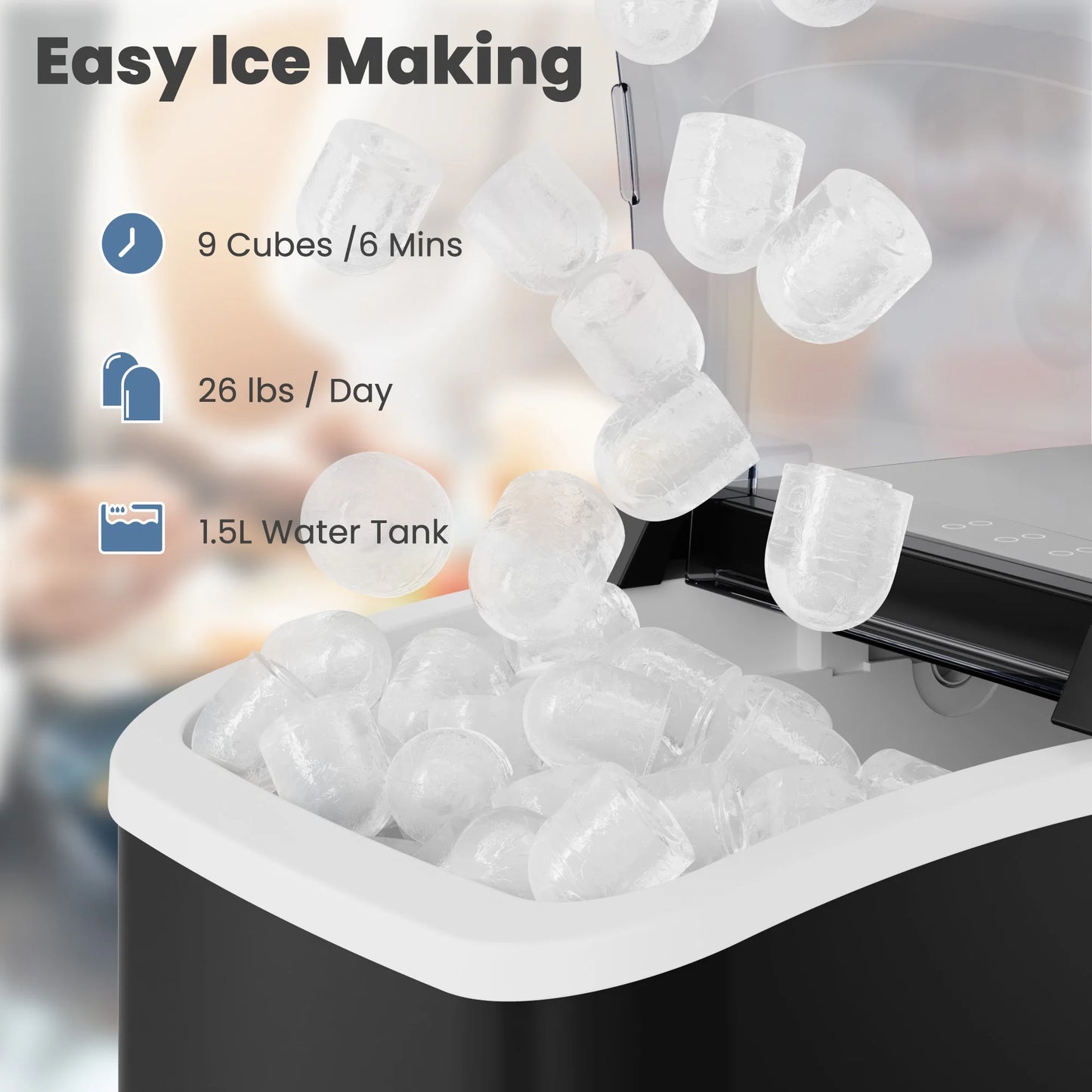 JHK Portable Kitchen Ice Machine Countertop Ice Maker with Handle 9 Bullet Ice Cubes Ready in 6 Mins Self-Cleaning Quiet Compact Ice Maker for Home Camping by S And B Enterprise