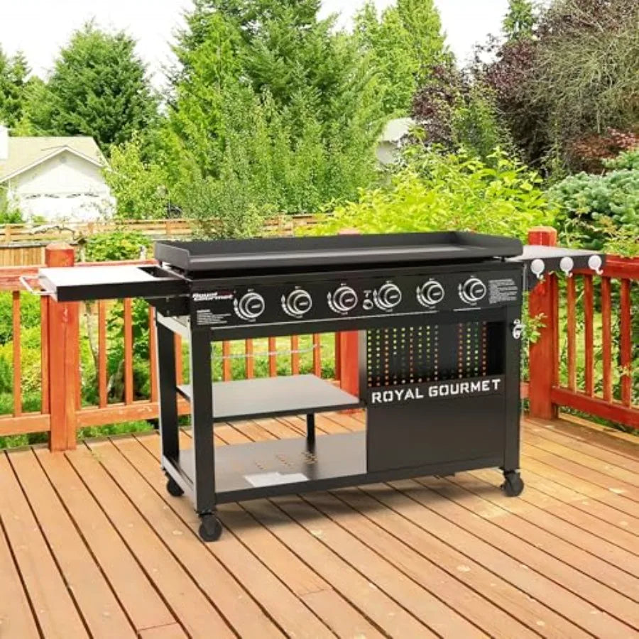 Propane Gas Griddle With Folding Side Tables 6 Burners Outdoor
