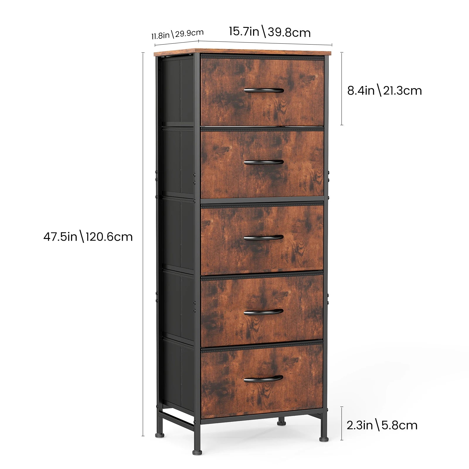 JHK 48IN Dresser For Bedroom With 5 Fabric Drawers Nightstand Wardrobe Steel Frame Closet For Clothes Storage Cabinet Furniture by S And B Enterprise