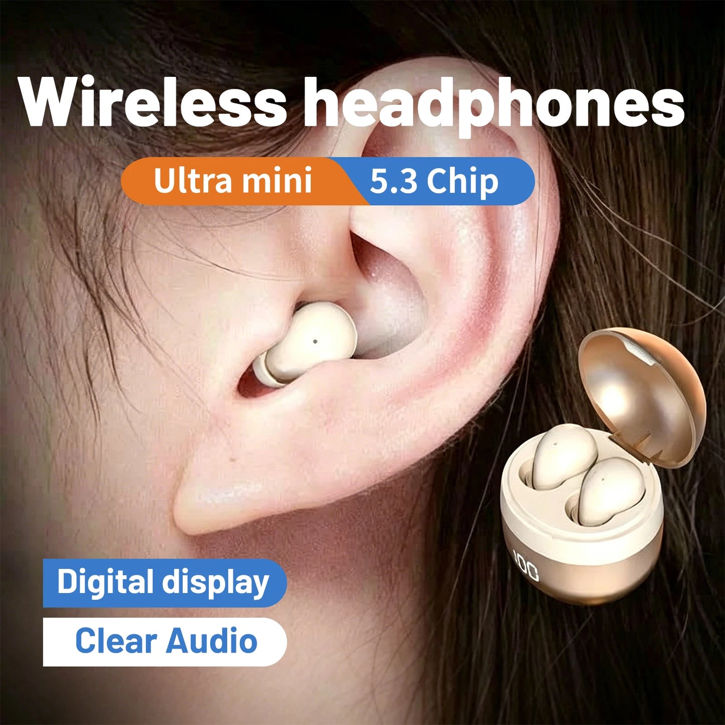 Wireless earbuds by S And B Enterprise in cream color with open charging case