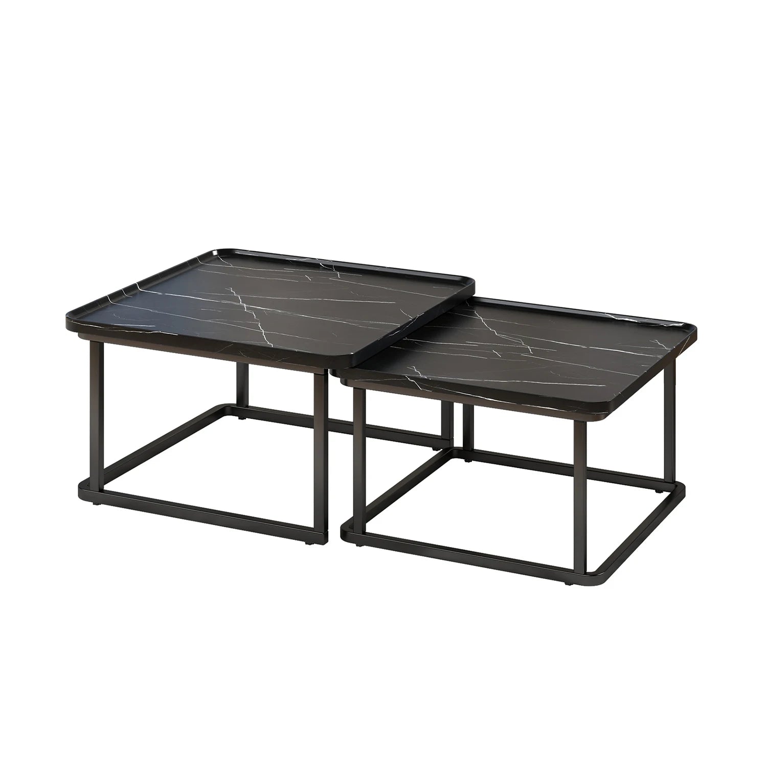 Square Nesting Coffee Tables Set Of 2, Space Saving Small End Table Set For Living Room Bedroom Balcony, Fluted Side Tables Set by S And B Enterprise