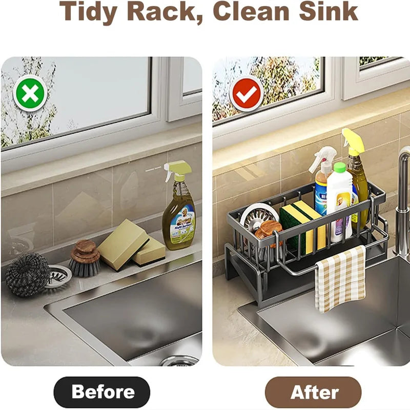 Kitchen Sink Organizer Carbon Steel with Tilted Water Tray Storage Rack for Sponge Brush 23×9×10cm by S And B Enterprise