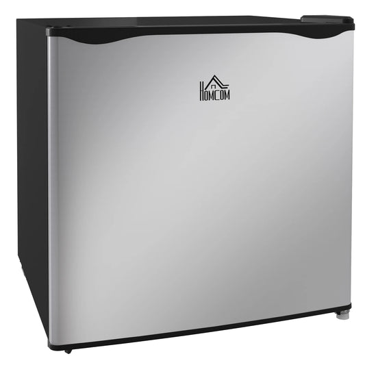 HOMCOM mini freezer countertop in silver with black trim; compact upright freezer