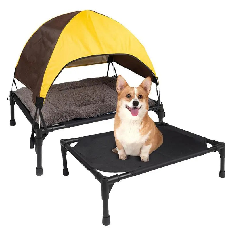 Outdoor Elevated Dog Bed With Foldable Removable Canopy Shade Tent by S And B Enterprise