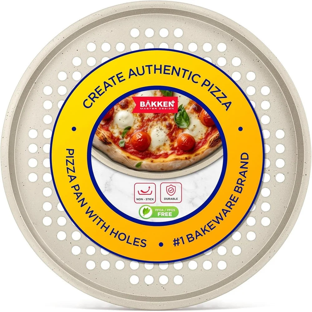 Nonstick Pizza Pan Carbon Steel Perforated Tray With Silicone Handle
